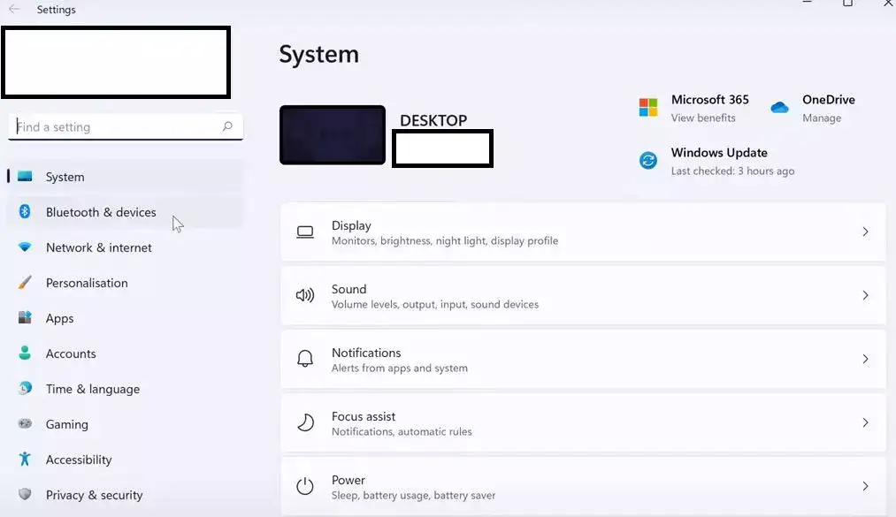 Main settings Windows 11